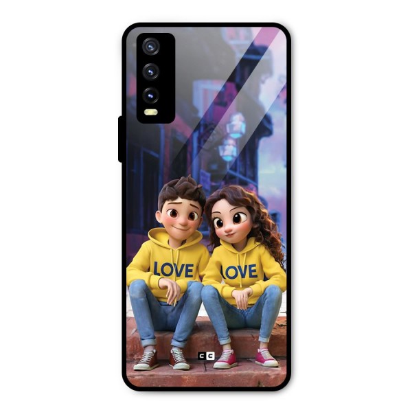 Cute Couple Sitting Metal Back Case for Vivo Y20