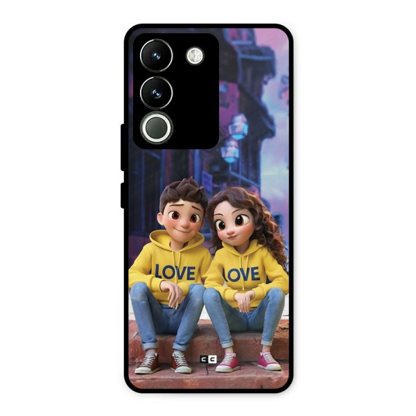 Cute Couple Sitting Metal Back Case for Vivo Y200