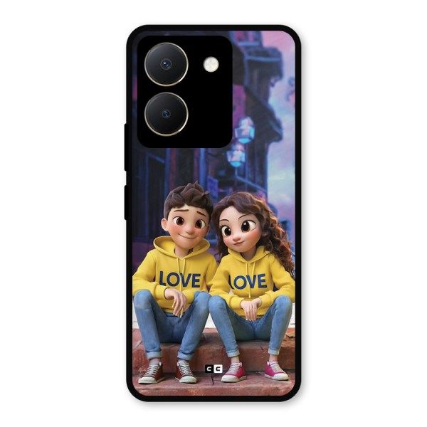 Cute Couple Sitting Metal Back Case for Vivo Y36