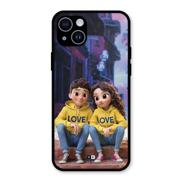 Cute Couple Sitting Metal Back Case for iPhone 14