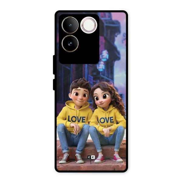 Cute Couple Sitting Metal Back Case for iQOO Z7 Pro