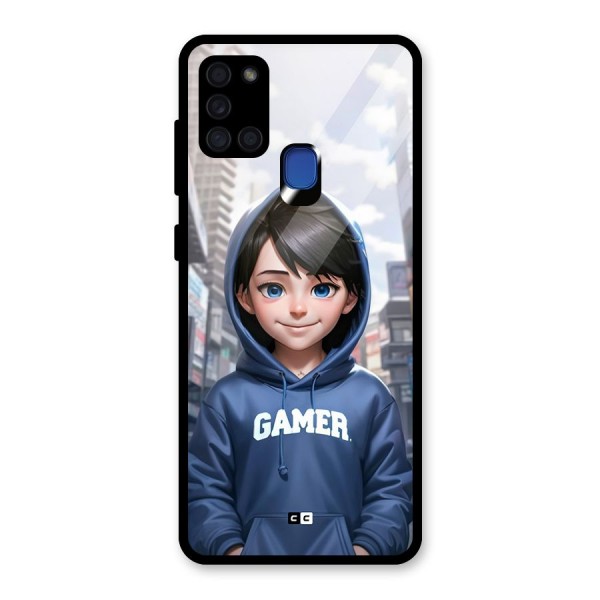 Cute Gamer Glass Back Case for Galaxy A21s