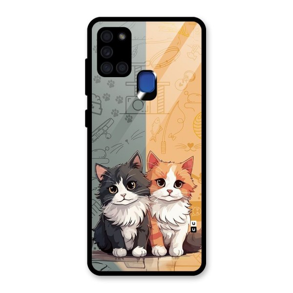 Cute Lovely Cats Glass Back Case for Galaxy A21s