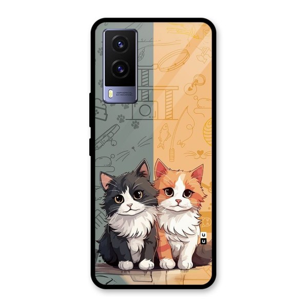 Cute Lovely Cats Glass Back Case for Vivo V21e 5G