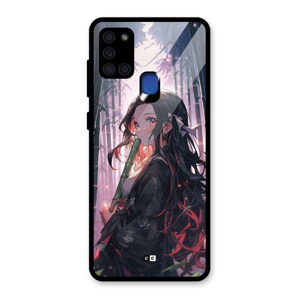 Cute Nezuko Glass Back Case for Galaxy A21s
