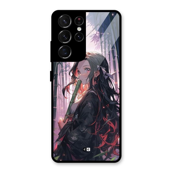 Cute Nezuko Glass Back Case for Galaxy S21 Ultra 5G