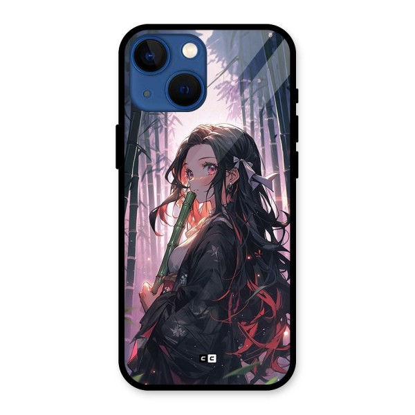 Cute Nezuko Glass Back Case for iPhone 13 Mini
