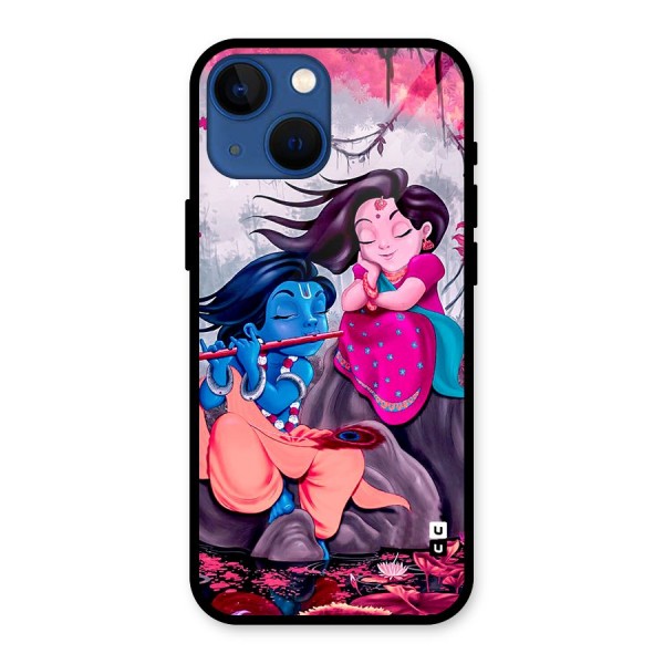 Cute Radha Krishna Glass Back Case for iPhone 13 Mini