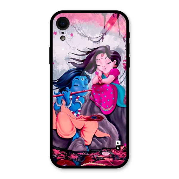 Cute Radha Krishna Glass Back Case for iPhone XR