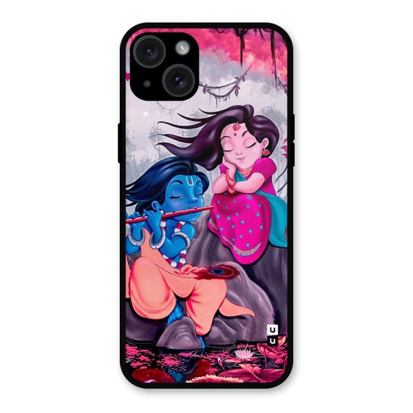 Cute Radha Krishna Metal Back Case for iPhone 15 Plus