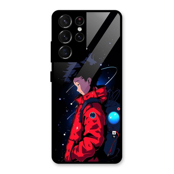 Cute Space Boy Glass Back Case for Galaxy S21 Ultra 5G