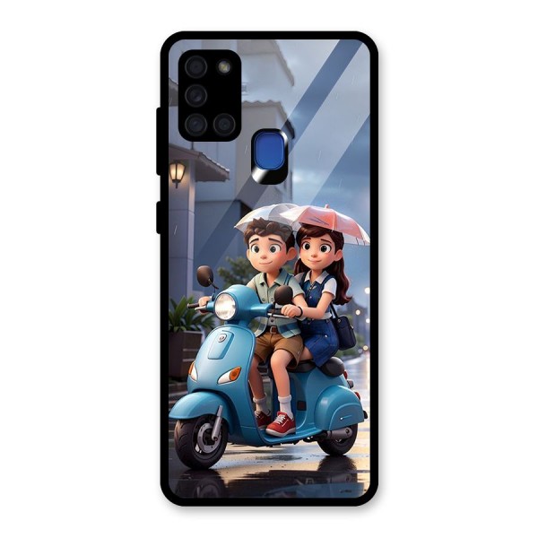 Cute Teen Scooter Glass Back Case for Galaxy A21s