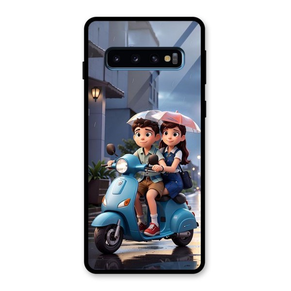 Cute Teen Scooter Glass Back Case for Galaxy S10