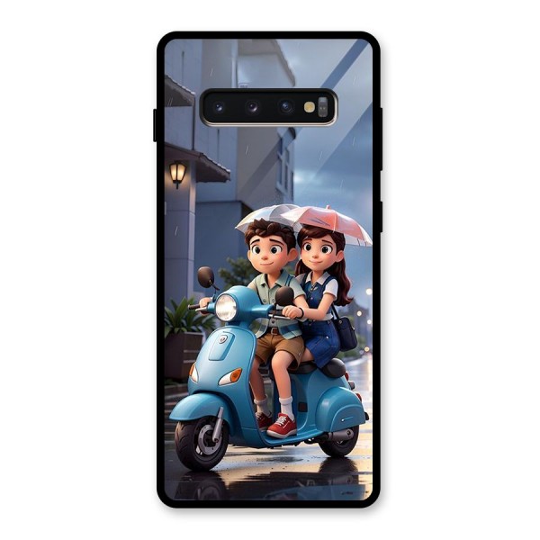 Cute Teen Scooter Glass Back Case for Galaxy S10 Plus