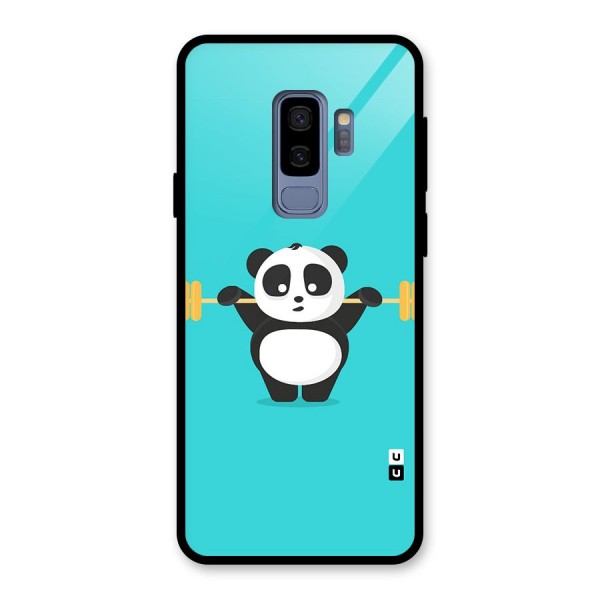 Cute Weightlifting Panda Glass Back Case for Galaxy S9 Plus