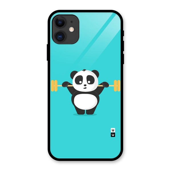 Cute Weightlifting Panda Glass Back Case for iPhone 11