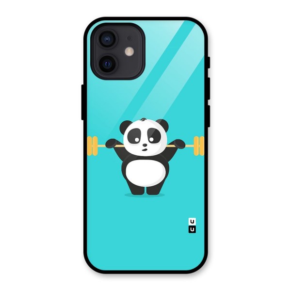 Cute Weightlifting Panda Glass Back Case for iPhone 12