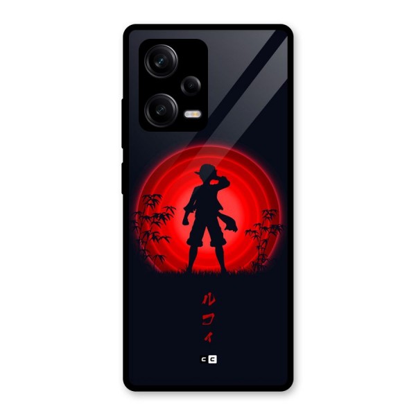 Dark Red Luffy Glass Back Case for Redmi Note 12 Pro