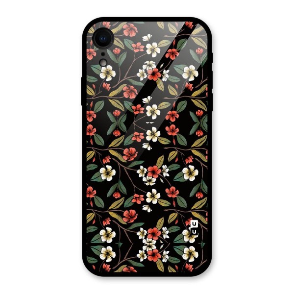 Decorative Florals Pattern Glass Back Case for iPhone XR