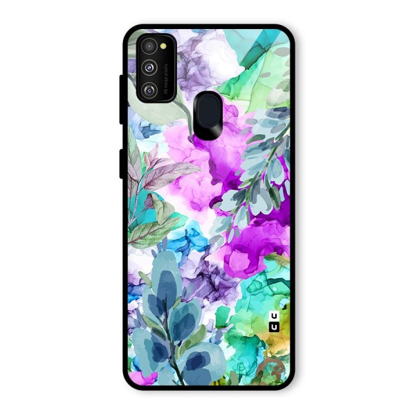 Decorative Florals Printed Glass Back Case for Galaxy M21