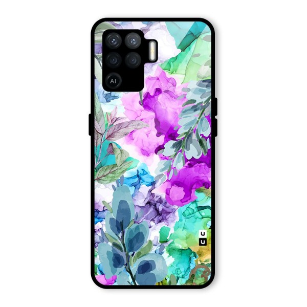 Decorative Florals Printed Glass Back Case for Oppo F19 Pro