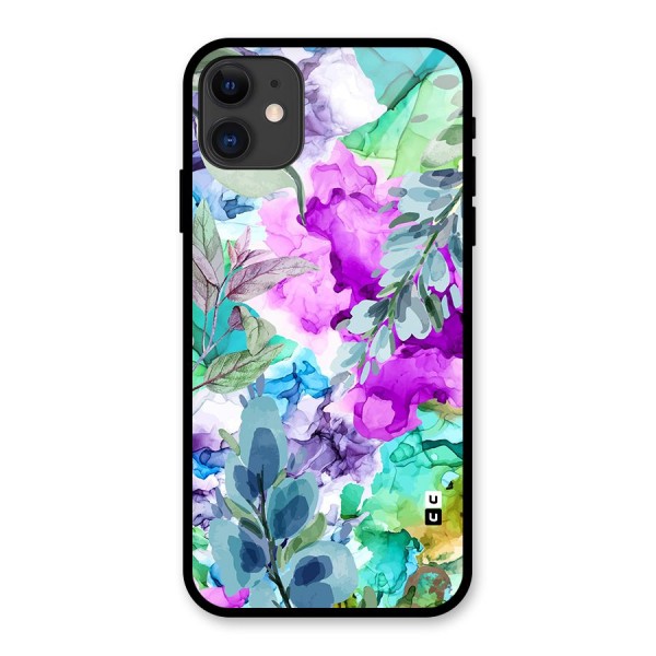 Decorative Florals Printed Glass Back Case for iPhone 11