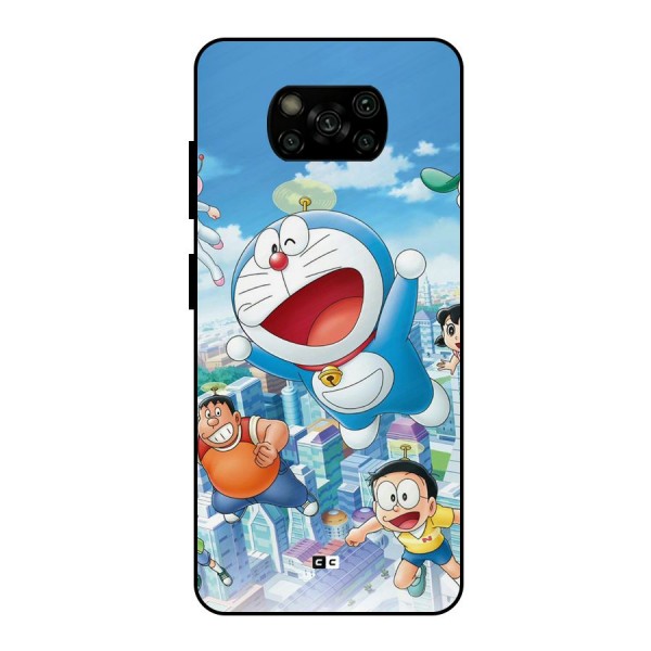 Doremon Flying Metal Back Case for Poco X3