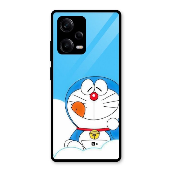 Doremon On Clouds Glass Back Case for Redmi Note 12 Pro