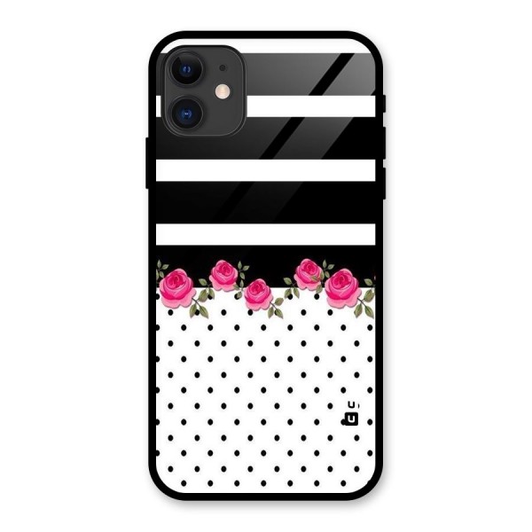 Dots Roses Stripes Glass Back Case for iPhone 11