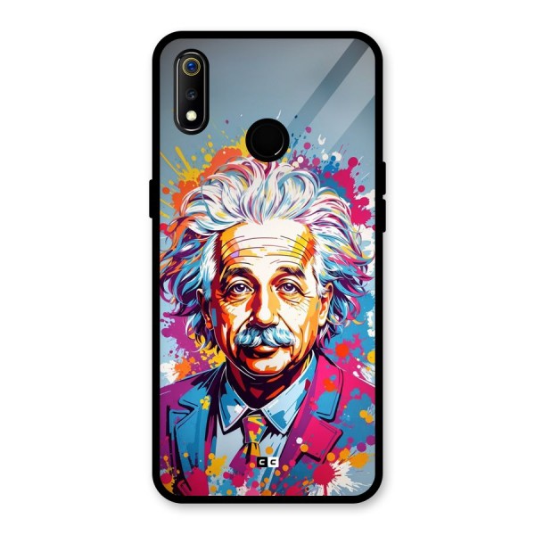 Einstein illustration Glass Back Case for Realme 3