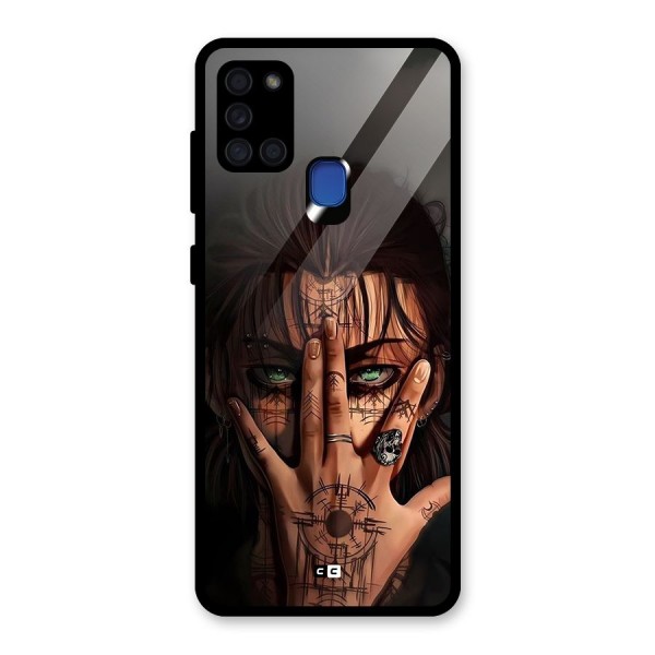 Eren Yeager Illustration Glass Back Case for Galaxy A21s