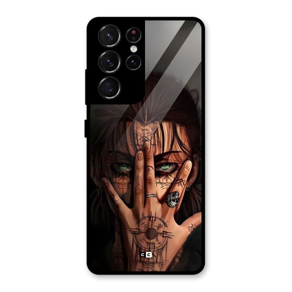 Eren Yeager Illustration Glass Back Case for Galaxy S21 Ultra 5G