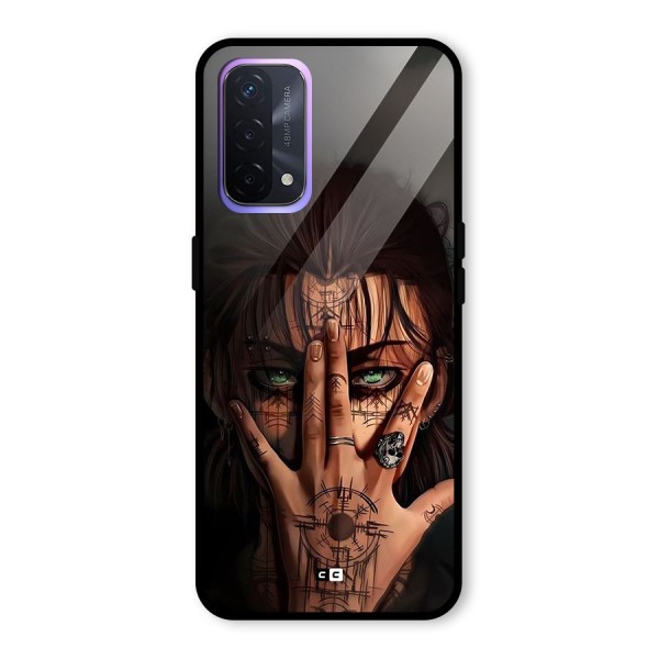 Eren Yeager Illustration Glass Back Case for Oppo A74 5G