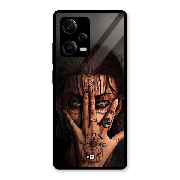 Eren Yeager Illustration Glass Back Case for Redmi Note 12 Pro