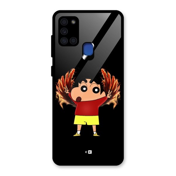 Fire Shinchan Glass Back Case for Galaxy A21s