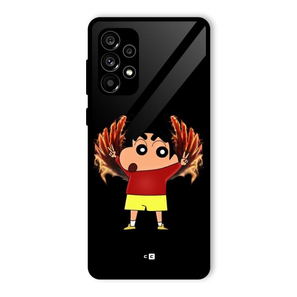 Fire Shinchan Glass Back Case for Galaxy A73 5G
