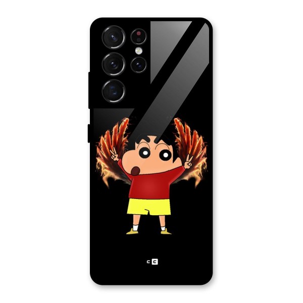 Fire Shinchan Glass Back Case for Galaxy S21 Ultra 5G