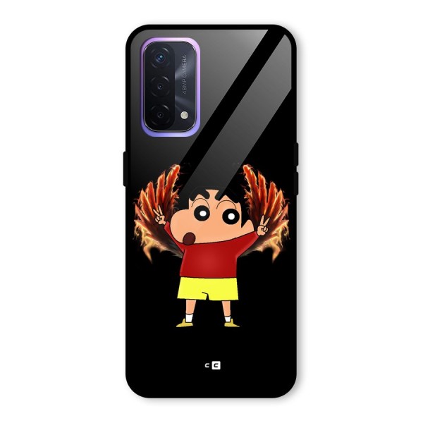Fire Shinchan Glass Back Case for Oppo A74 5G