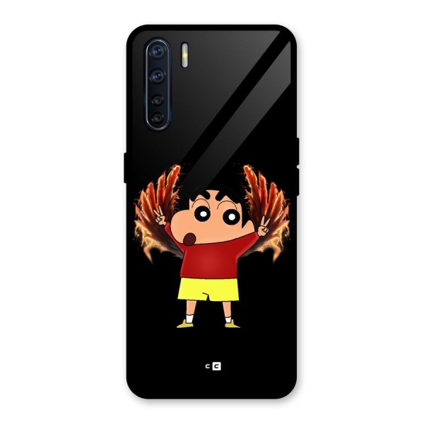 Fire Shinchan Glass Back Case for Oppo F15