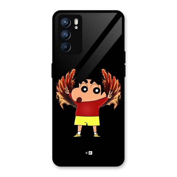 Fire Shinchan Glass Back Case for Oppo Reno6 5G