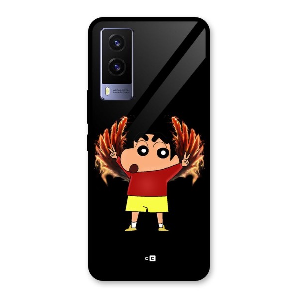 Fire Shinchan Glass Back Case for Vivo V21e 5G
