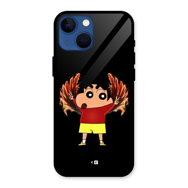 Fire Shinchan Glass Back Case for iPhone 13 Mini