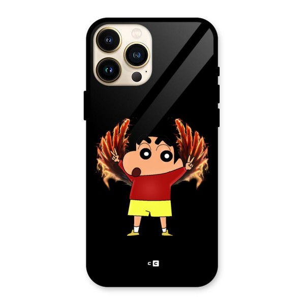 Fire Shinchan Glass Back Case for iPhone 13 Pro Max