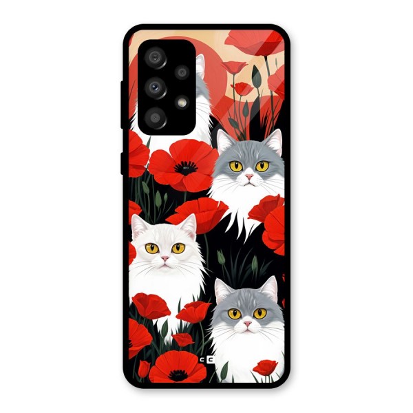 Floral Cat Glass Back Case for Galaxy A32