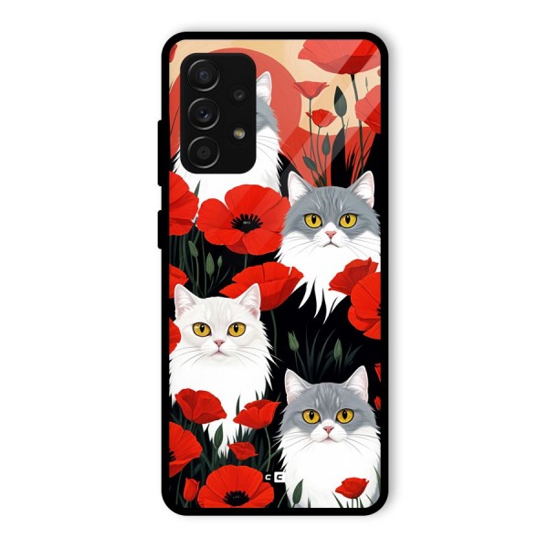 Floral Cat Glass Back Case for Galaxy A53 5G