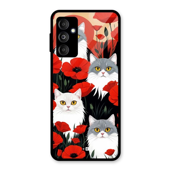Floral Cat Glass Back Case for Galaxy M14 5G