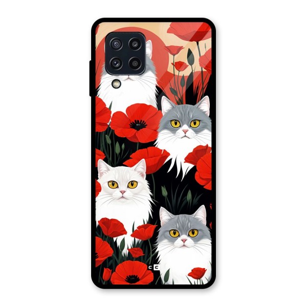Floral Cat Glass Back Case for Galaxy M32