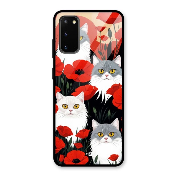 Floral Cat Glass Back Case for Galaxy S20