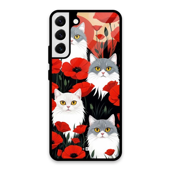 Floral Cat Glass Back Case for Galaxy S22 Plus 5G