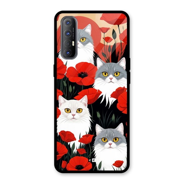 Floral Cat Glass Back Case for Oppo Reno3 Pro